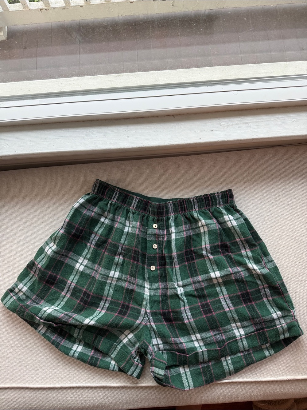 Free People Green Plaid Women’s Pajama Shorts with Button Front